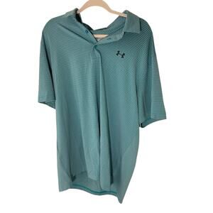 Men's Under Armour Teal Stripe 2XL Button Golf Tech Polo Country Club Preppy